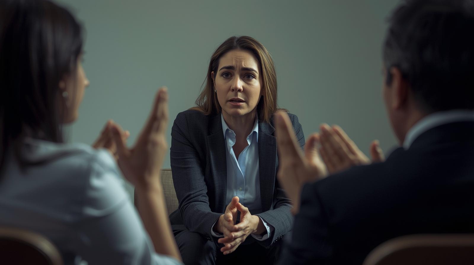 create an image that I can use in a lesson I am building on KOLB learning cycle. This one is on concrete experience for a mediator. It should show a mediator in a challenging mediation..jpg